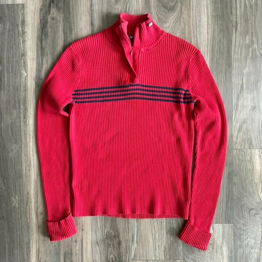 Vintage Polo Jeans Co Ralph Lauren Red Ribbed 1/4 Zipped Sweater Women’s Size M